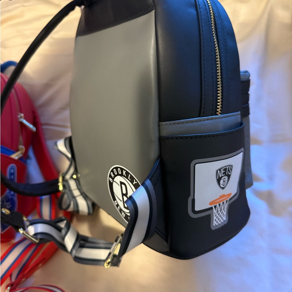 Loungefly Brooklyn Nets Black and Gray Mini Backpack - Picture 2 of 2